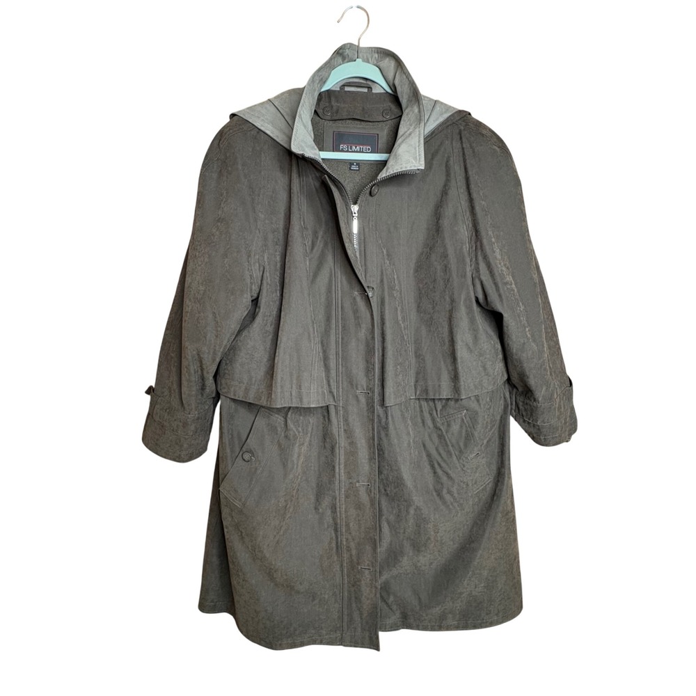 FS Limited Trench Coat Womens 18 Brown Hooded Full Zip Suede Feel‎ EUC